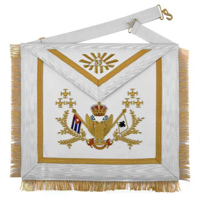 33rd Degree Scottish Rite Apron – Hand Embroidery Gold Bullion Wings Up All Countries Flags