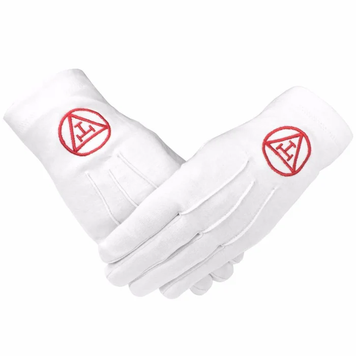 Royal Arch Chapter Gloves – White Cotton with Red Triple Tau Insignia