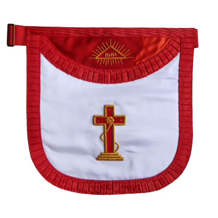 18th Degree Scottish Rite Apron – White & Red Satin with Pleated Edges