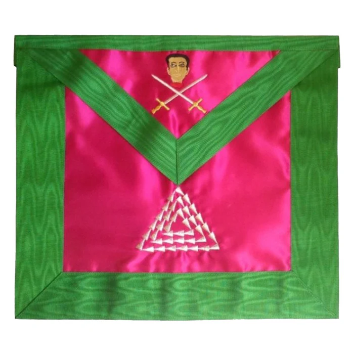 15th Degree Scottish Rite Apron – Pink & Green Moire with Silver Embroidery