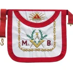 Master Mason Scottish Rite Apron - White Red Pleated Edge Gold Embroidery