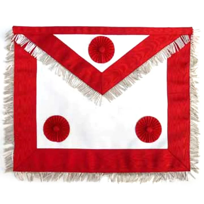 Master Mason Scottish Rite Apron – White & Red Moire with Gold Fringe