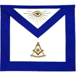 Past Master Blue Lodge Apron with Gold Hand Embroidery and Blue Grosgrain Border
