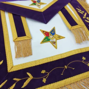 Patron OES Apron - White & Navy Blue Satin