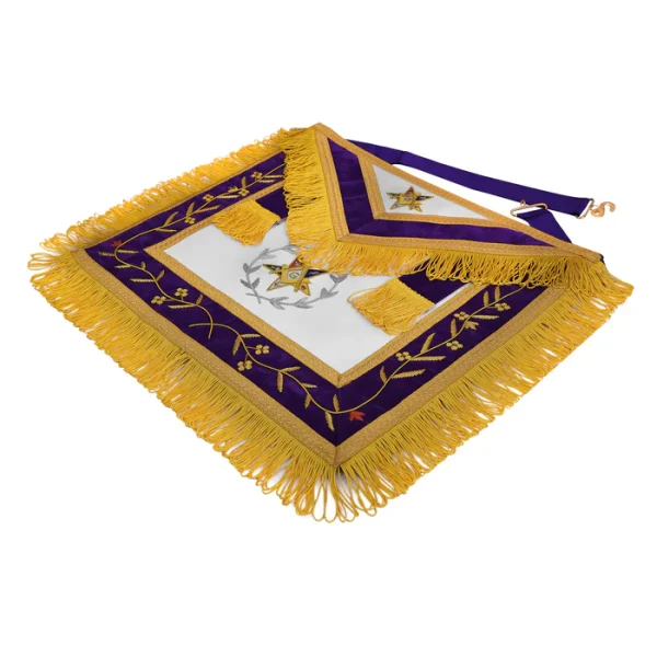 Worthy Patron OES Apron - Purple Velvet with Square & Compass G with Silver Wreath