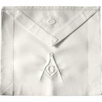 Master Mason Blue Lodge All White Apron with Square Compasses and G Emblem