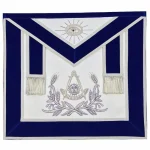 Past Master Blue Lodge Apron in Blue Velvet with Silver Hand Embroidery