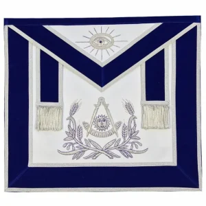 Past Master Blue Lodge Apron - Blue Velvet with Silver Hand Embroidery