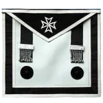 Master Mason Malta Regulation Apron - White Maltese Cross Silver Chain Tassels