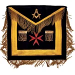 Right Worshipful Malta Regulation Apron - Black With Red Maltese Cross Embroidery Gold Fringe