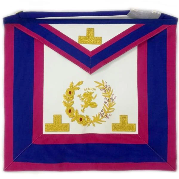 Senior Deacon Mark English Regulation Apron - Blue & Pink with Gold Hermes Emblem