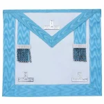 Worshipful Master Craft Apron White Turquoise Moire - Silver Chain Tassels