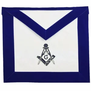 Master Mason Blue Lodge Apron - Blue Velvet with Silver Hand Embroidery