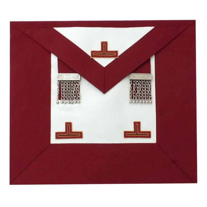 Grand Steward Craft English Regulation Apron – White & Wide Maroon