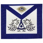 Past Master Blue Lodge Apron - Royal Blue Moiré Gold Hand Embroidered Eye Wreath