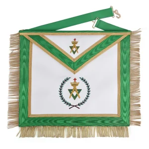 Sovereign Master Allied Masonic Degrees Apron - Green Ribbon with Gold Trim & Fringe