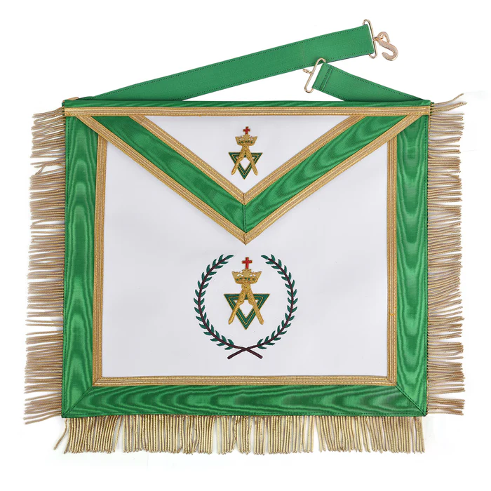 Sovereign Master Allied Masonic Degrees Apron – Green Ribbon with Gold Trim & Fringe