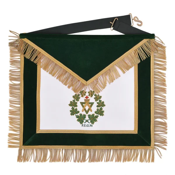 Past Sovereign Grand Master Allied Masonic Degrees Apron - Forest Green Velvet with Gold Fringe