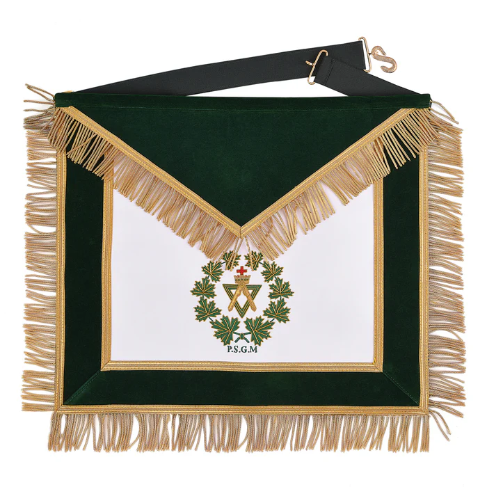 Past Sovereign Grand Master Allied Masonic Degrees Apron – Forest Green Velvet with Gold Fringe