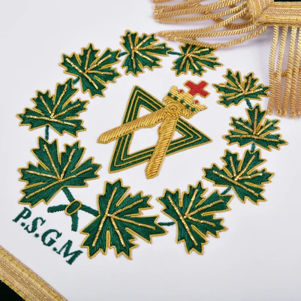 Past Sovereign Grand Master Allied Masonic Degrees Apron - Forest Green Velvet with Gold Fringe