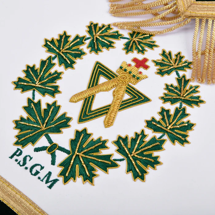 Past Sovereign Grand Master Allied Masonic Degrees Apron – Forest Green Velvet with Gold Fringe