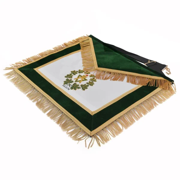 Past Sovereign Grand Master Allied Masonic Degrees Apron - Forest Green Velvet with Gold Fringe