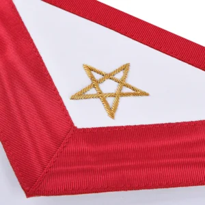 Excellent Master Allied Masonic Degrees Apron - Red Moire Ribbon with Embroidered Gold Pentagram 12 Excellent Master Allied Masonic Degrees Apron - Red Moire Ribbon with Embroidered Gold Pentagram