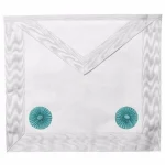 Fellowcraft Blue Lodge Apron - All White Moire with Turquoise Rosettes
