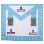 Worshipful Master Emulation Rite English Regulation Apron Turquoise Moire With Silver Triple Taus