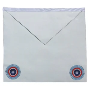 Fellowcraft Emulation Rite English Regulation Apron - White with Two Rosettes