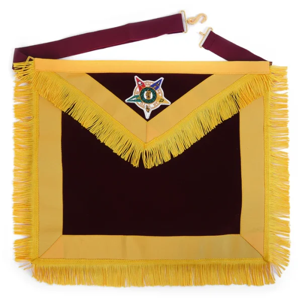 Order Of The Amaranth Apron - Maroon Velvet with Yellow Borders & Fringe