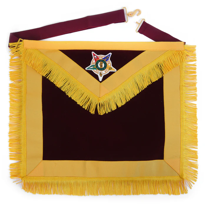 Order Of The Amaranth Apron – Maroon Velvet with Yellow Borders & Fringe