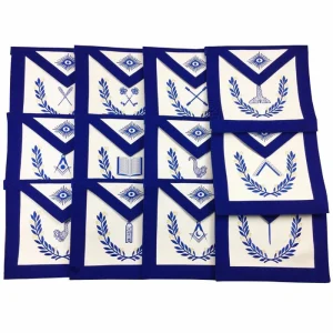 Officers Blue Lodge Officer Apron Set - Royal Blue Ribbon Machine Embroidery (Set of 12)