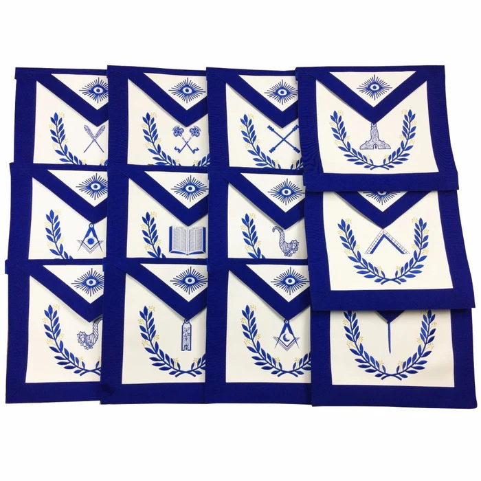 Officers Blue Lodge Officer Apron Set – Royal Blue Ribbon Machine Embroidery (Set of 12)