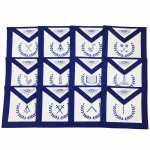 Blue Lodge Officer Apron Set of 12 - Royal Blue Ribbon Embroidered