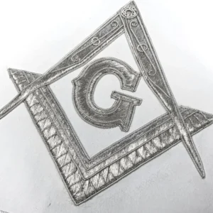 Master Mason Blue Lodge Apron - White Moire Ribbon with Silver Hand Embroidery 6 Master Mason Blue Lodge Apron - White Moire Ribbon with Silver Hand Embroidery