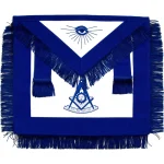 Past Master Blue Lodge Hand Embroidered Apron with Royal Blue Fringe and Grosgrain Border