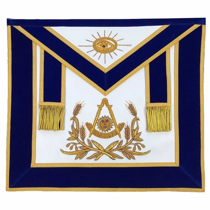 Past Master Blue Lodge Apron – Blue Velvet with Gold Hand Embroidered