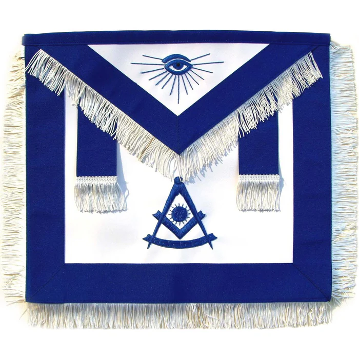 Past Master Blue Lodge Apron – Royal Blue with Blue Hand Embroidery & White Fringe