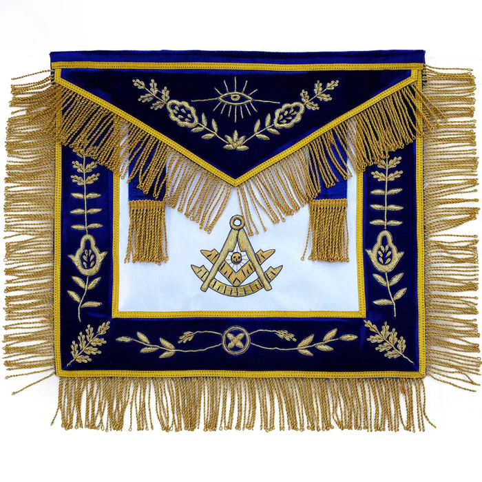 Past Master Blue Lodge Apron – Blue with Golden Vinework Hand Embroidery