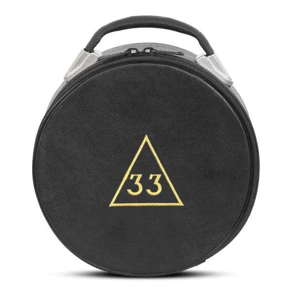 33rd Degree Scottish Rite Crown Cap Case - Black Leather and Gold