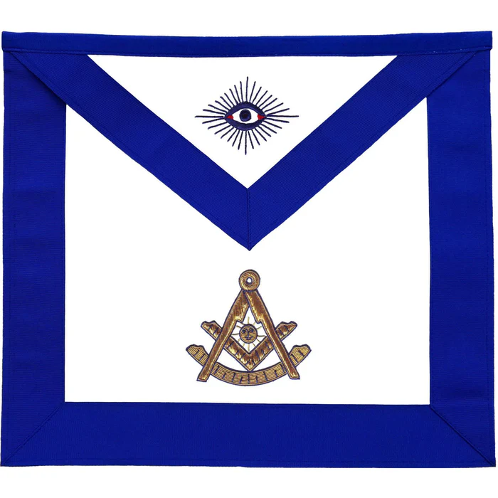 Past Master Blue Lodge Apron – Royal Blue Grosgrain Gold Embroidery