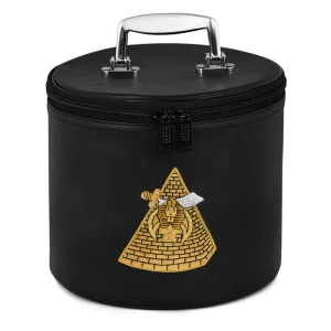 SHRINERS FEZ CASE - BLACK SYNTHETIC LEATHER WITH PYRAMID EMBLEM