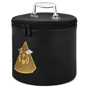 SHRINERS FEZ CASE - BLACK SYNTHETIC LEATHER WITH PYRAMID EMBLEM