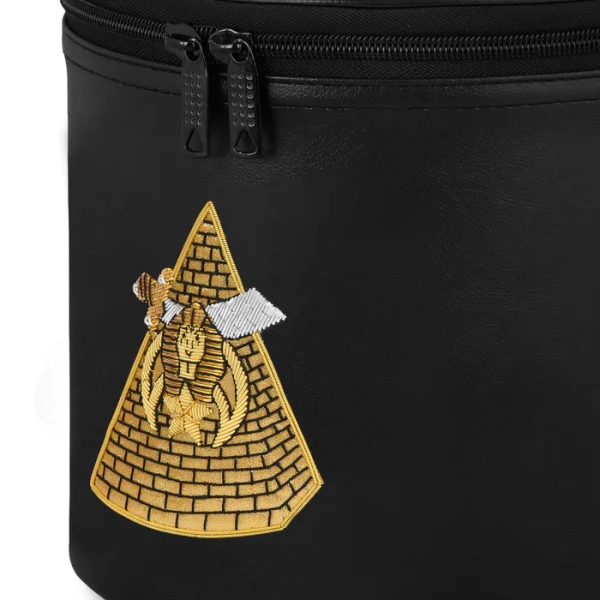 SHRINERS FEZ CASE - BLACK SYNTHETIC LEATHER WITH PYRAMID EMBLEM