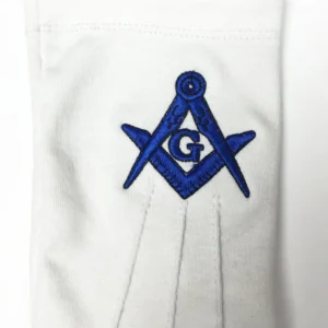 Master Mason Blue Lodge Gloves - White Cotton Machine Embroidery Logo