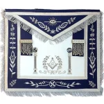 Master Mason Blue Lodge Apron - Navy Blue Silver Pillars White Leather