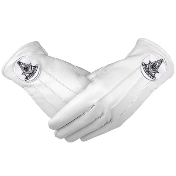 Past Master Blue Lodge Gloves - White Leather with Black California Regulation Emblem