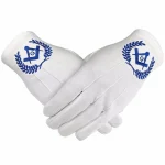 Master Mason Blue Lodge Gloves 3 Pairs White Cotton Blue Square Compass G