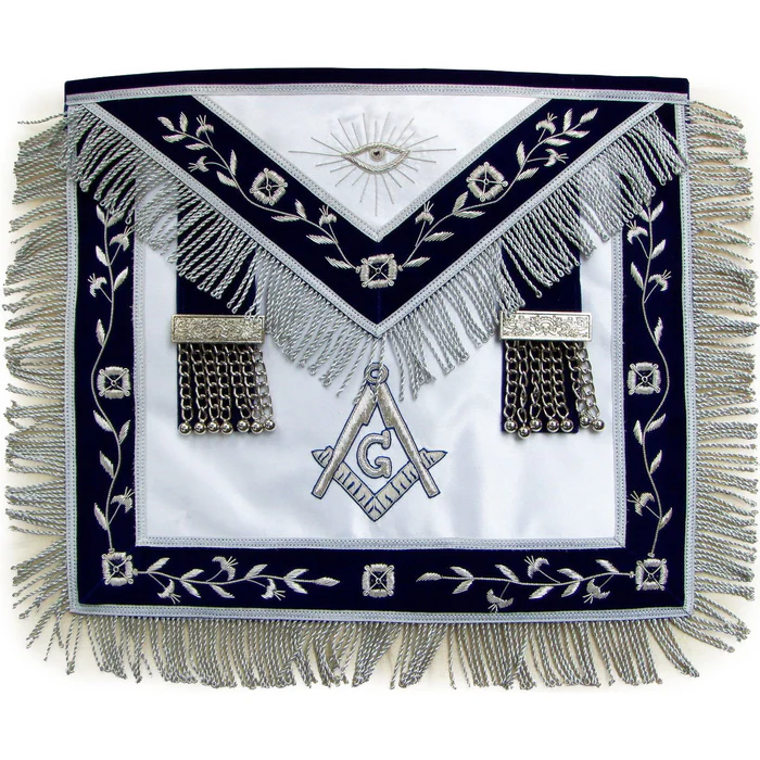 Master Mason Blue Lodge Apron – White Satin & Navy Blue